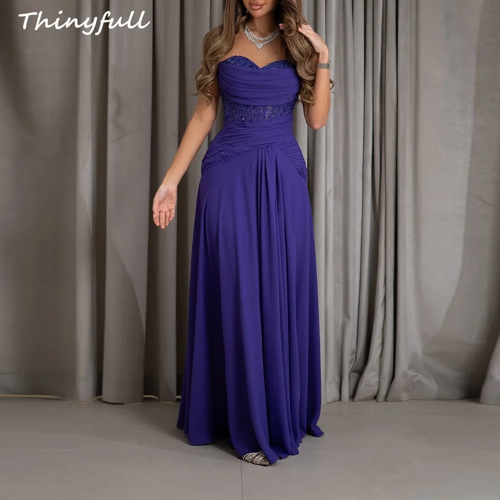 

Thinyfull Arabic A-line Prom Dress Sweetheart Sleeveless Chiffon Evening Dresses Formal Event Gown Customized Robe De Soirée