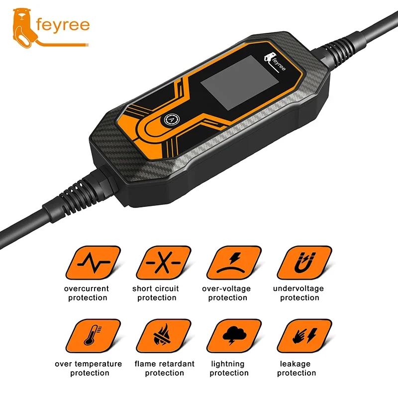 feyree Portable EV Charger Type2 7KW 32A 1Phase 5m Cable Current Adjustable EVSE Wallbox Charging Box for Electric Car Charger