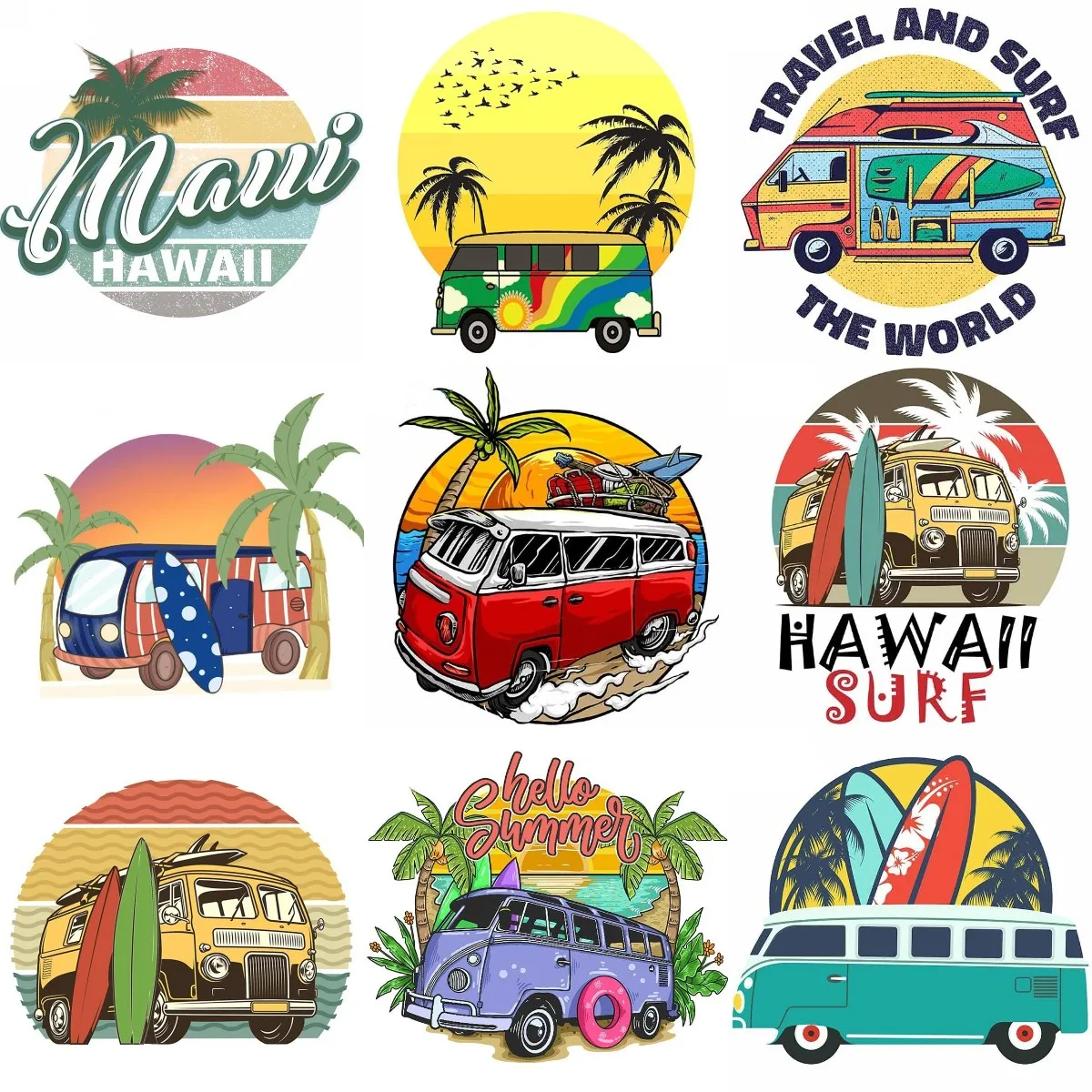Creative Surfing Camper Travel Sticker for Covered Scratch Decorate Laptop Camper Van Bicycle Truck Bicycle Table Fridge