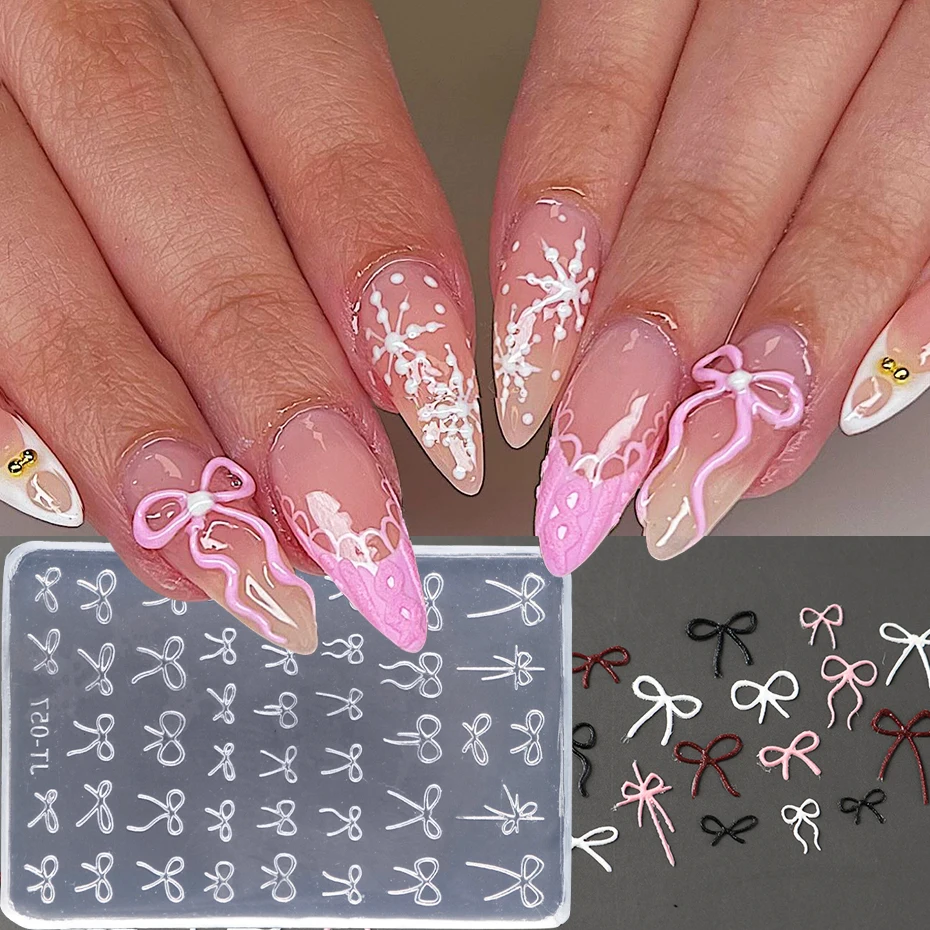 3D Schleifen-Silikonformen für Nagelkunst: Niedliche, Liebliche Linien- und Schleifendesigns, Geprägte Blumen-Silikonformen für Maniküre-Werkzeuge und Nagelzubehör