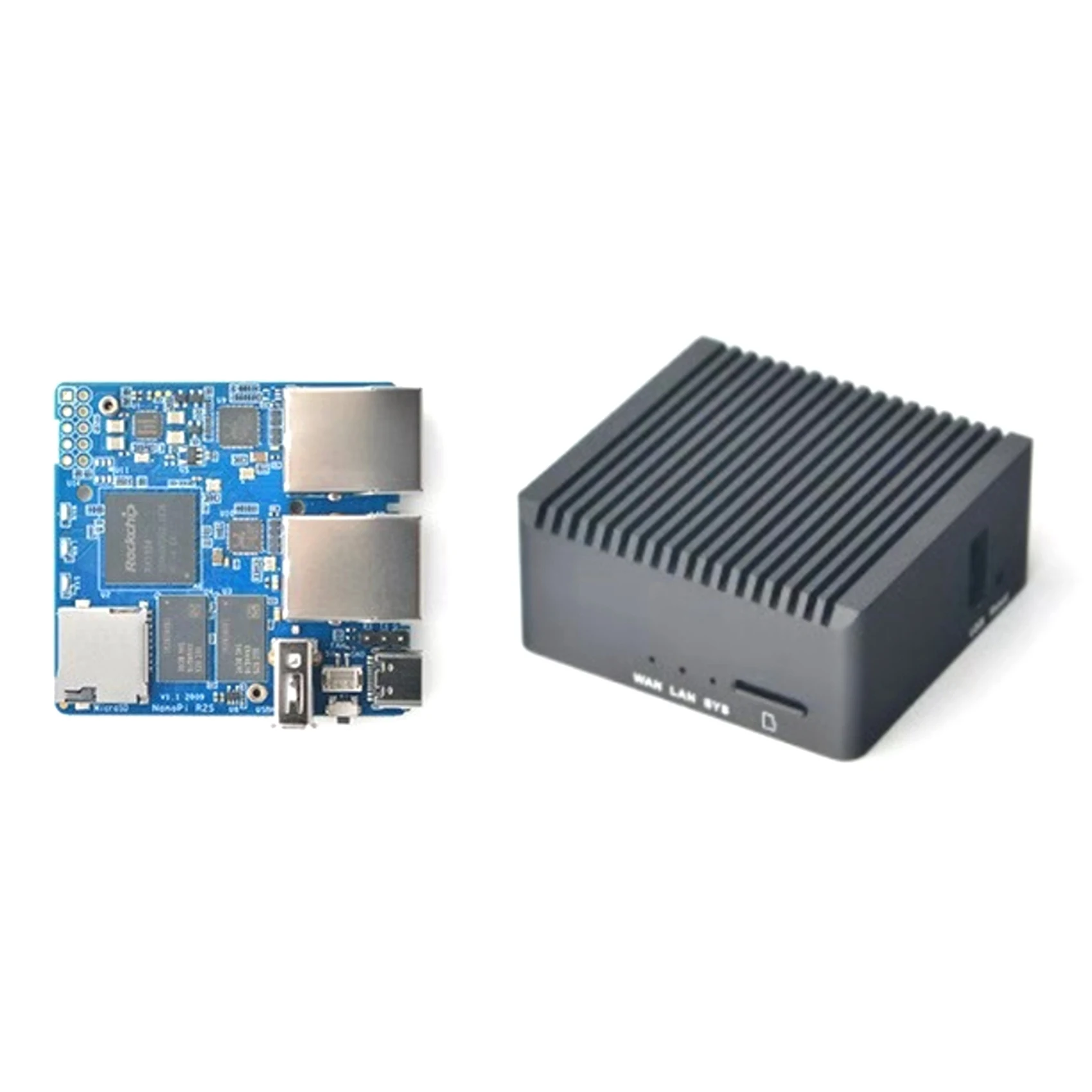 SWXF  R2S Router RK3328 1GB DDR4 RAM with CNC Metal Case Mini Router Dual Gigabit Port OpenWrt System