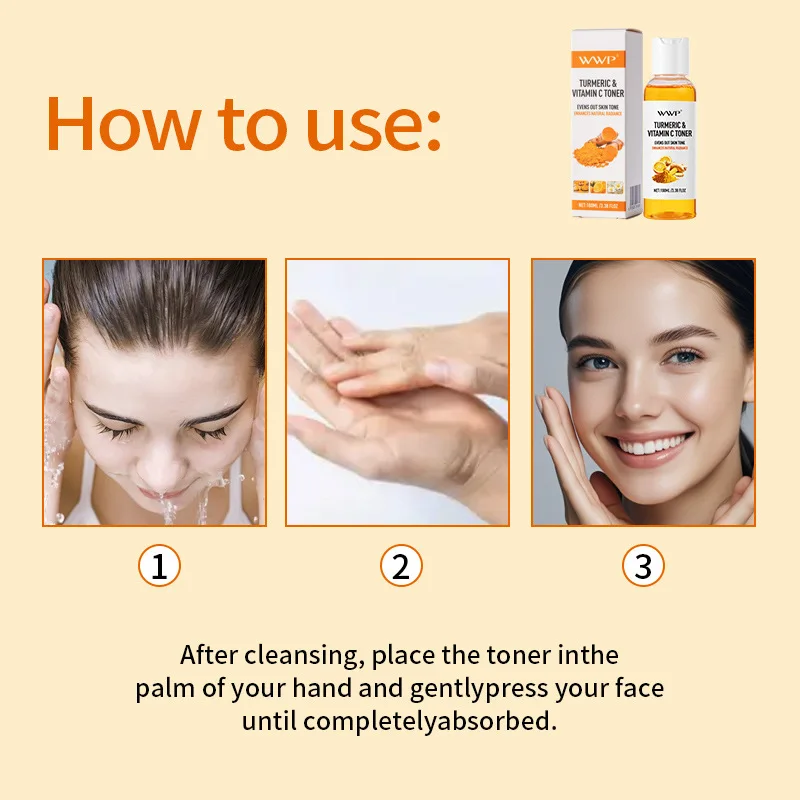 Toner au curcuma et à la vitamine C, antioxydant au curcuma, rafraîchissant et hydratant, éclaircit le teint, reconstitue l'eau et le raffermissement