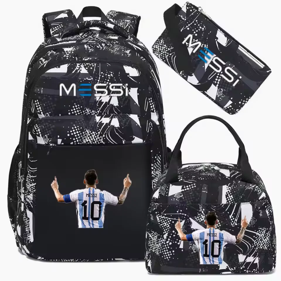 3pcs Sports Messi Camouflage Backpacks With Lunch Bag Burden Alleviation Girls Boys School Bags Capacity Laptop Outdoor Mochilas image 3
