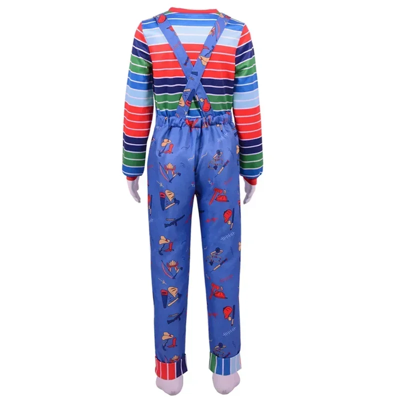 SN88 Anime Scary Chucky Cosplay Kostuum Horror Cos Jumpsuits Kleding Halloween Voor Mannen Vrouwen en Kinderen Party Kostuums Rekwisieten% # 2@