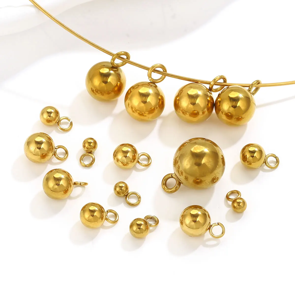 20 قطعة 3/4/5/6/8/10 مللي متر الفولاذ المقاوم للصدأ الصلبة الكرة الخرز السحر مطلية بالذهب القلائد ذاتية الصنع القرط مستلزمات صناعة المجوهرات بالجملة #2