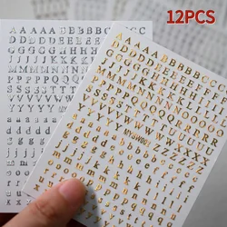 12 Sheets Laser Golden Silver English Alphabet 3D Nail Stickers Letter Design Self Adhesive Nail Art Decals Manicure Decoration