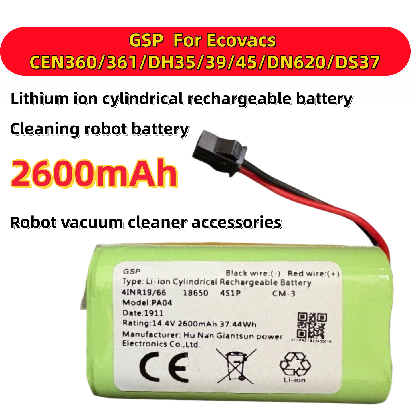 

Original 14.4V 2600mAh New Li ion Battery For Ecovacs CEN360/361/DH35/39/45/DN620/DS37 Robot Vacuum Cleaner Parts