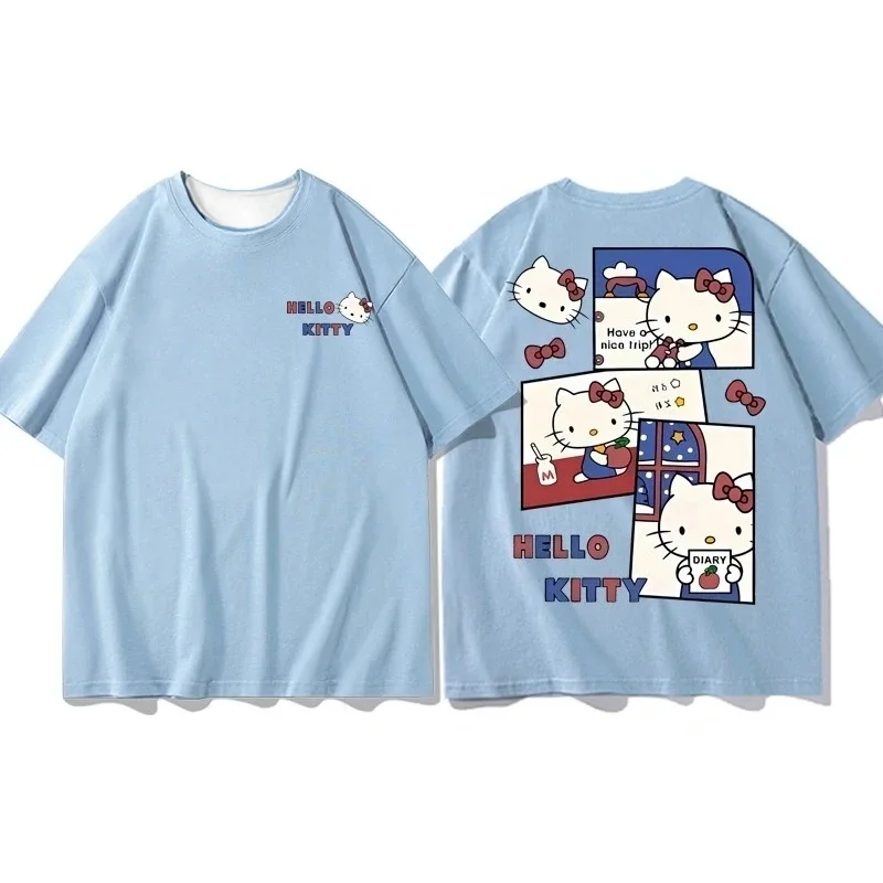 

Футболка с короткими рукавами с героями мультфильмов «Hello Kitty», мужская и женская, с 3D принтом Sanrio «Hello Kitty», летняя пара, сухая, дышащая