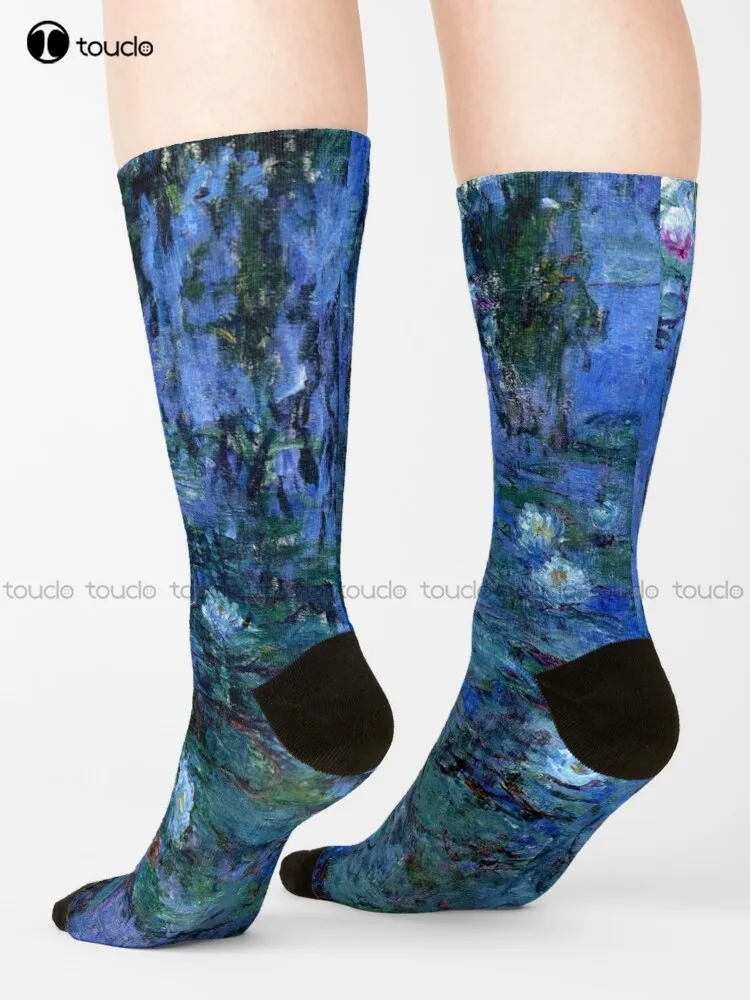 

Water Lilies Monet Vibrant Blue Socks Kawaii Socks Personalized Custom Unisex Adult Teen Youth Socks Street Skateboard Socks Art