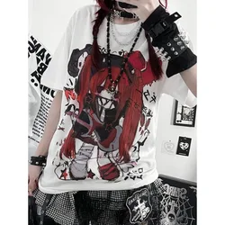 Subculture Short Sleeve T-shirt Y2k Rock Punk Female Popular Summer 2024 Harajuku Top Women Japanese White Cartoon Print Tees