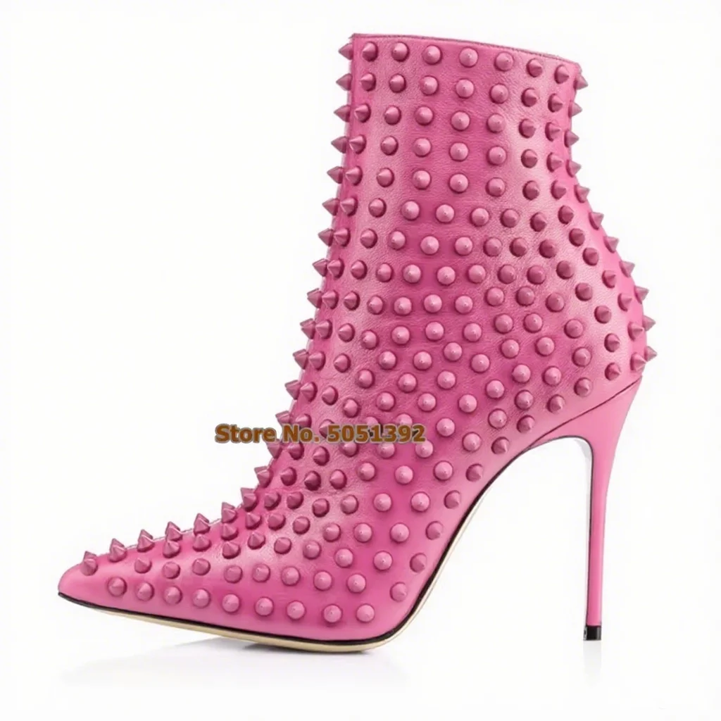 

Женские ботинки на высоком каблуке с заклепками, модная весенне-осенняя обувь на шпильке с острым носком, однотонные модельные ботинки большого размера с боковой молнией