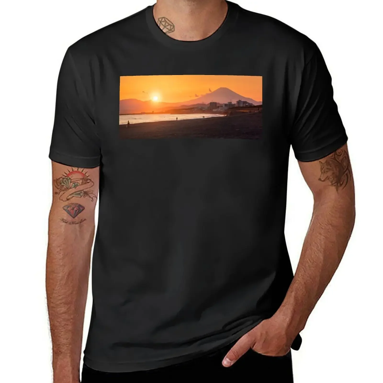 Закат с креплением Fuji от пляжа чигасаки в Японии футболка аниме одежда oversizeds простые мужские футболки