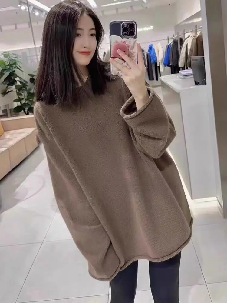 Merino 100% Wool Women's Round Neck Pullover Mid To Long Length Thickened Autumn Winter Casual Fashion Cashmere Knit Sweater
