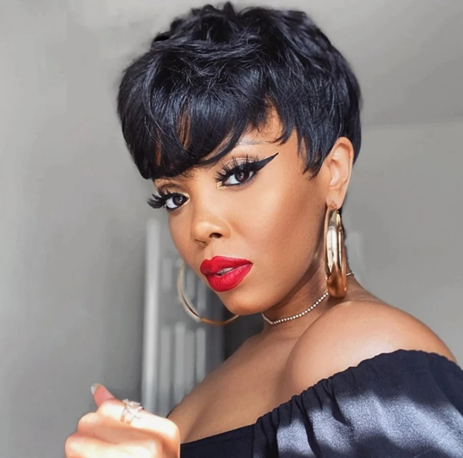 생강 색상 짧은 페루 머리 가발 앞머리 오렌지 색상 전체 기계 만든 짧은 픽시 컷 밥 가발 100% 인간의 머리 가발