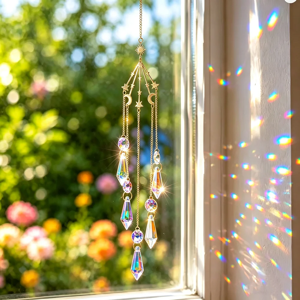 Boho Mond-Stern AB Kristall-Sonnenfänger Prisma Hängendes Ornament Regenbogen-Lichtfänger Fenster Wand Heim Hochzeit Zimmer Deko Geschenk – Detail 3