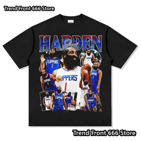 Harden Basketball Star Prited Cotton Mens Tshirt Vintage Men Short Sleeve Crewneck Sports Tops Hot Sale Mens Clothing