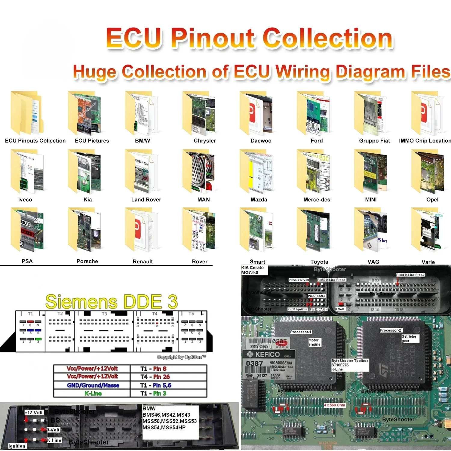 ECU Collection Pinout File Automotive ECU Pinout Connection For Ford/BMW/Toyota/Iveco Wiring Diagram ECU Map VS ALLDATA AUTODATA