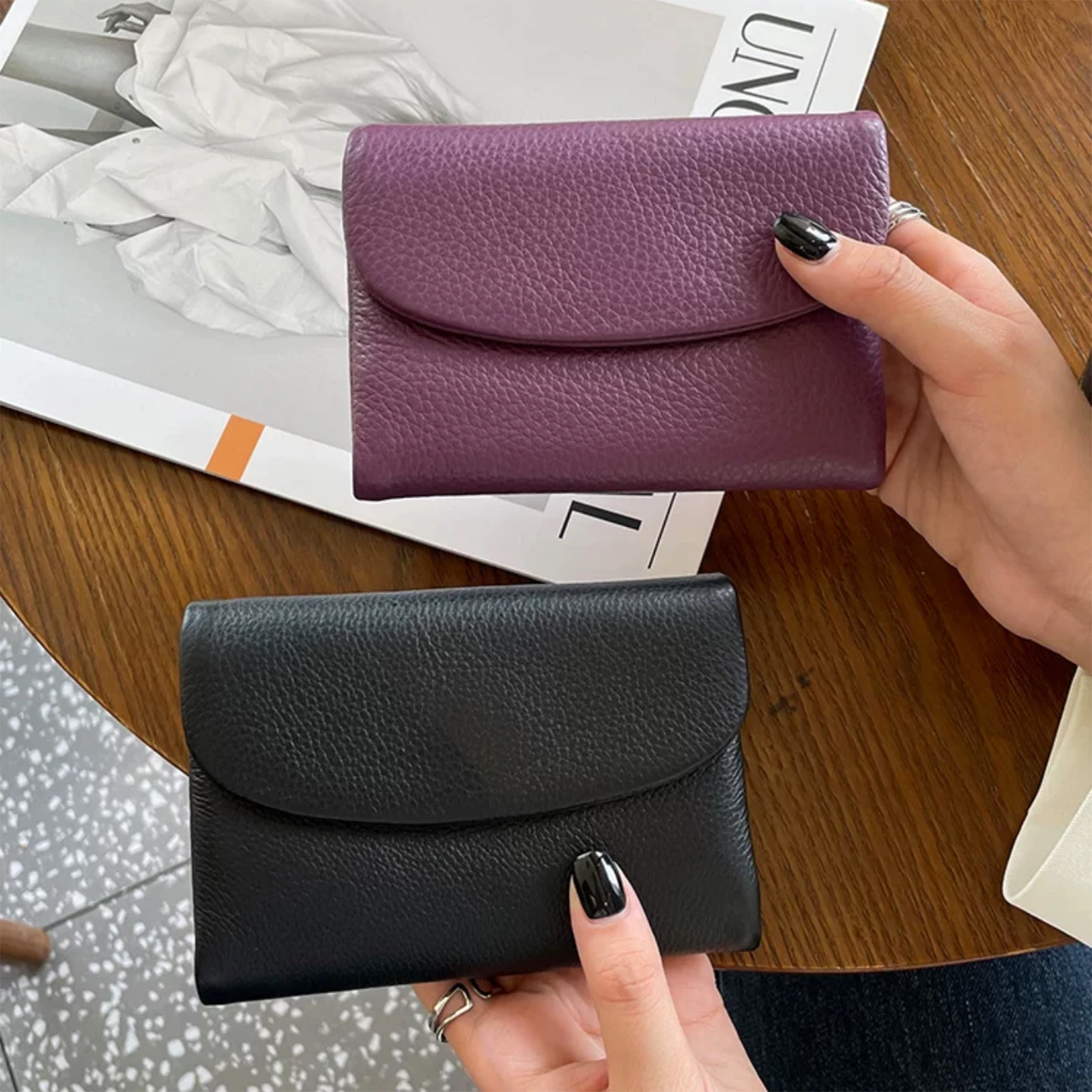 Carteiras curtas para mulheres couro de vaca genuíno moda moeda bolsa nova carteira de couro macio titular do cartão moda cor sólida bolsa