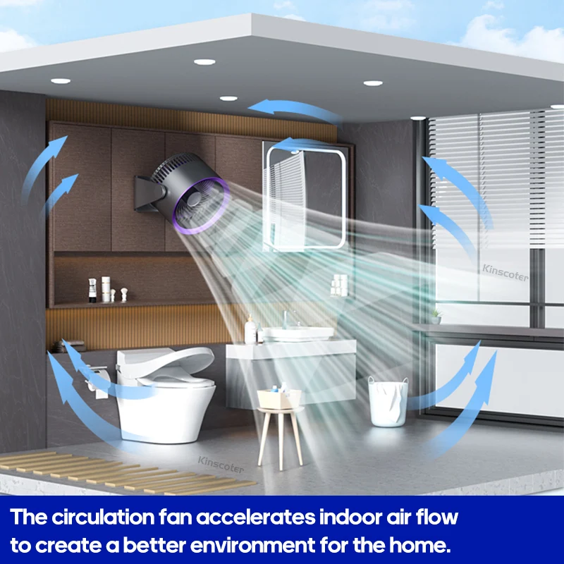 KINSCOTER Ventilateur électrique multifonctionnel Circulateur sans fil Portable Ventilateur silencieux de bureau Ventilateur mural de plafond Rafraîchisseur d'air