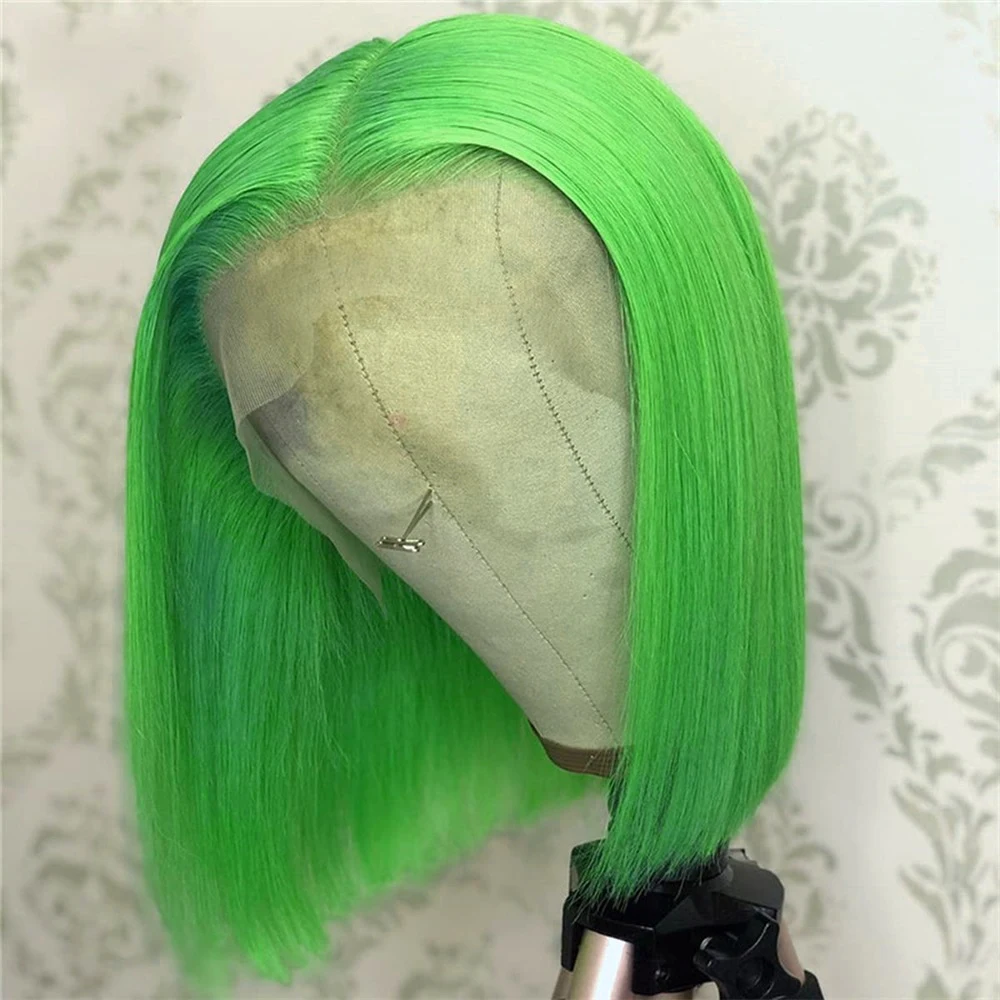 FANXITION Bob Cabelo Lace Perucas Verde Straight Synthetic Lace Front Peruca Curta Bob Peruca para Mulheres Comprimento Do Ombro Peruca Frontal Cosplay