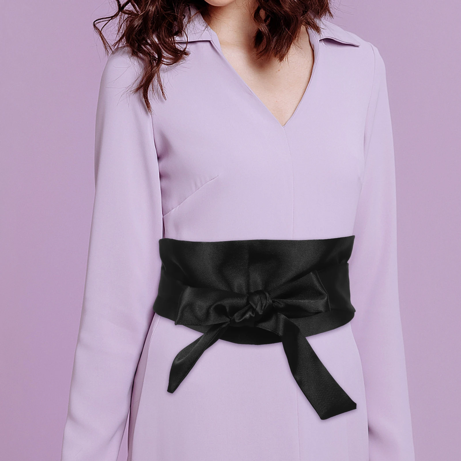 

Black Cloth Waist Belt Solid Color Sash for Dress Elegant Party Accessories