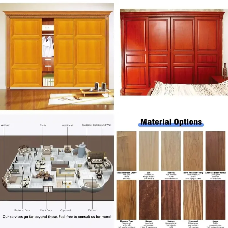 Customized Lightweight Wooden Independent Sliding Door Wardrobe European Style Large Storage Space Bedroom Furniture