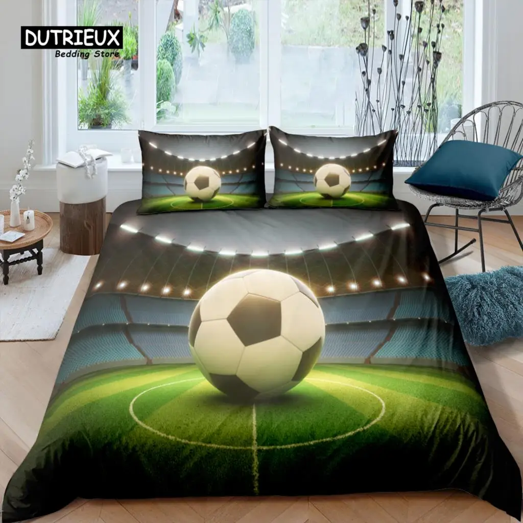 Home Living Luxury 3D Football Field Bedding Set Sports Duvet Cover Pillowcase Queen and King EU/US/AU/UK Size Comforter Bedding