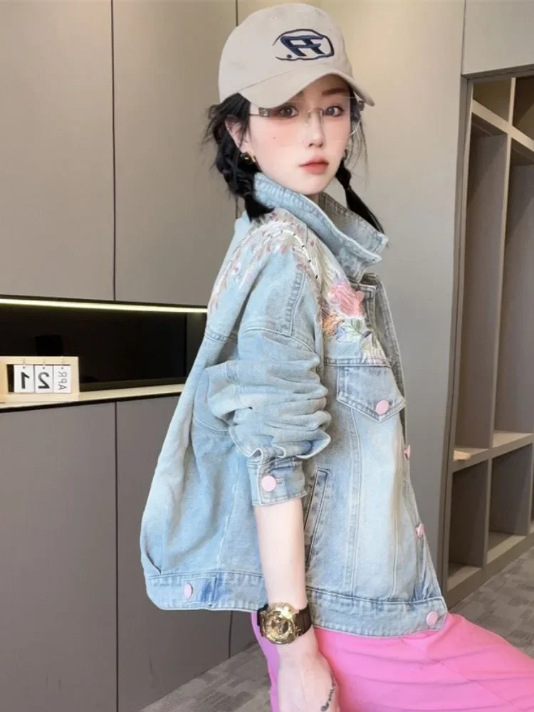 

Spring And Autumn Short Denim Coat Women's Embroidery Fashion Top Outerwears Jeans Jacket Women's Denim Jacket Women Coat