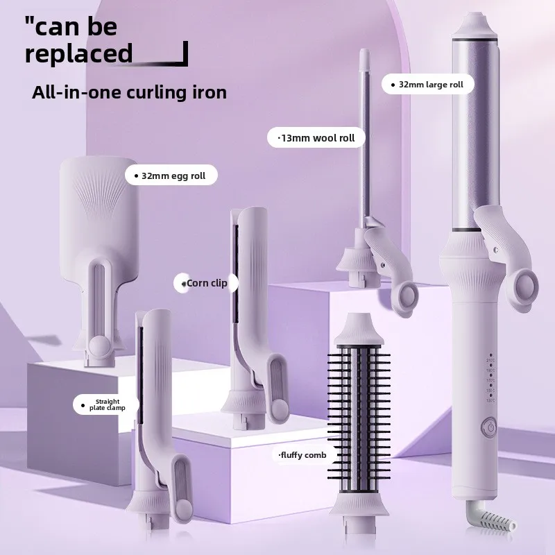 Replaceable Curling Iron Automatic Household Straight Hair Big Wave Roll Fluffy Multi-functional Practical 6-in-1Curling Iron