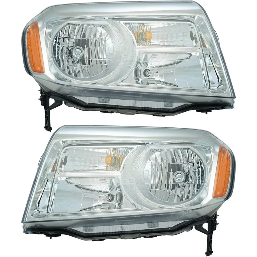 2 Piece Headlight Assembly Set with Chrome Bezel for Driver and Passenger Side Compatible with Honda Pilot 20122015 Enhanced Br