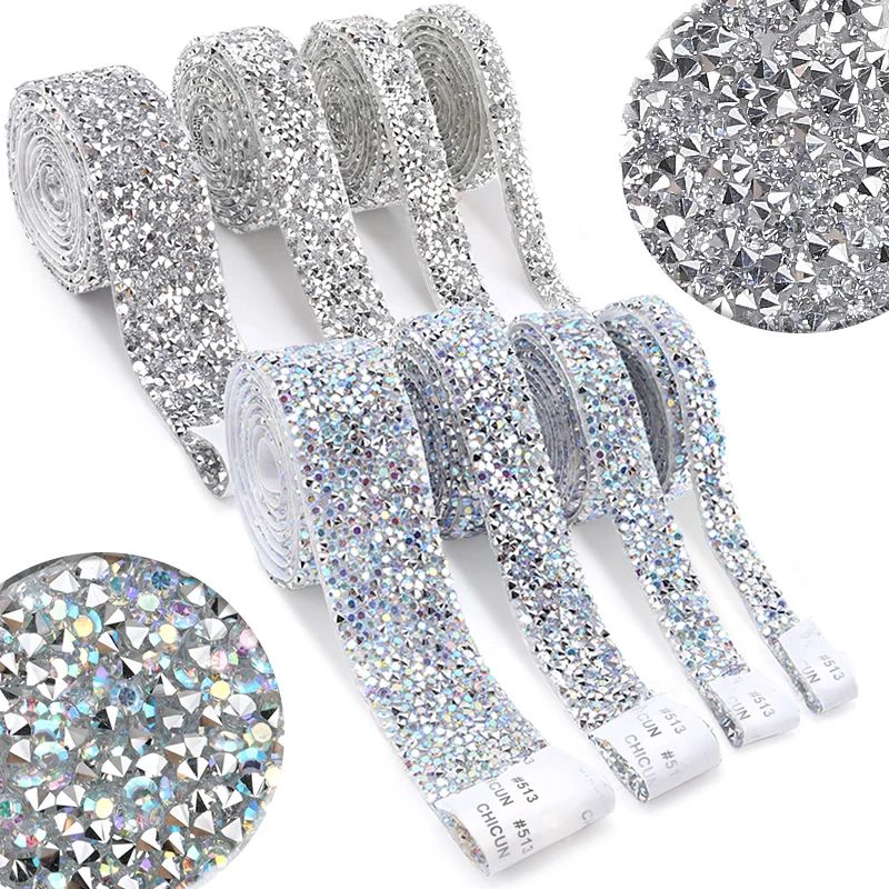 1 Yard strass autoadesivi Trim Glitter catena di cristallo nastro strass nastro per arti e mestieri decorazioni per telefoni auto fai da te