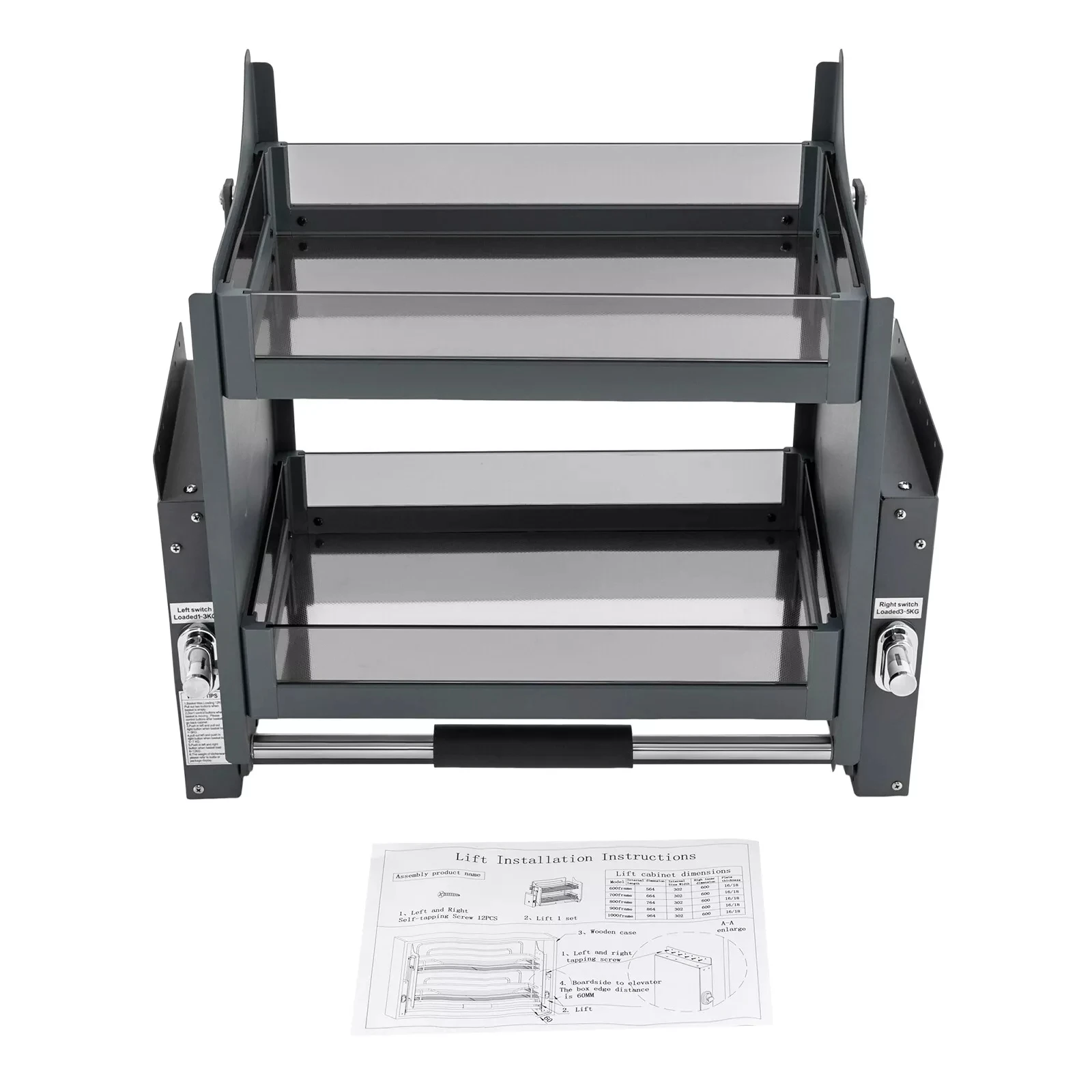 Pull-Out 2-Tier Shelf - Drop Down & Lift Mechanism for Kitchen Cabinet