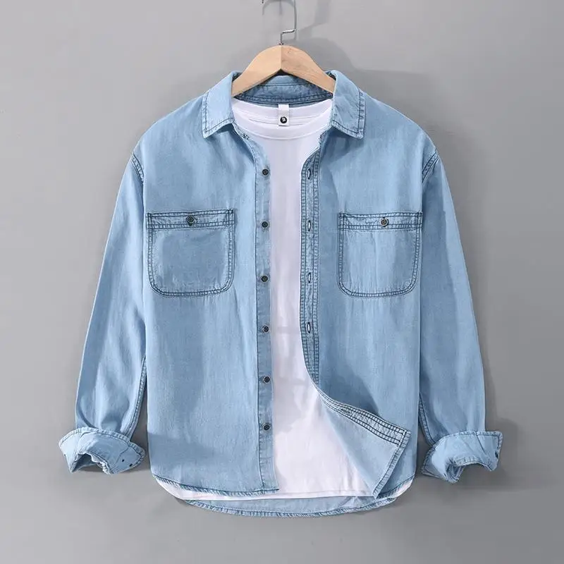 

Casual Cotton Long Sve Cowboy irt Men's Trendy Thin Jaet Top ket Design No-iron Treaent Daily Wear Summer