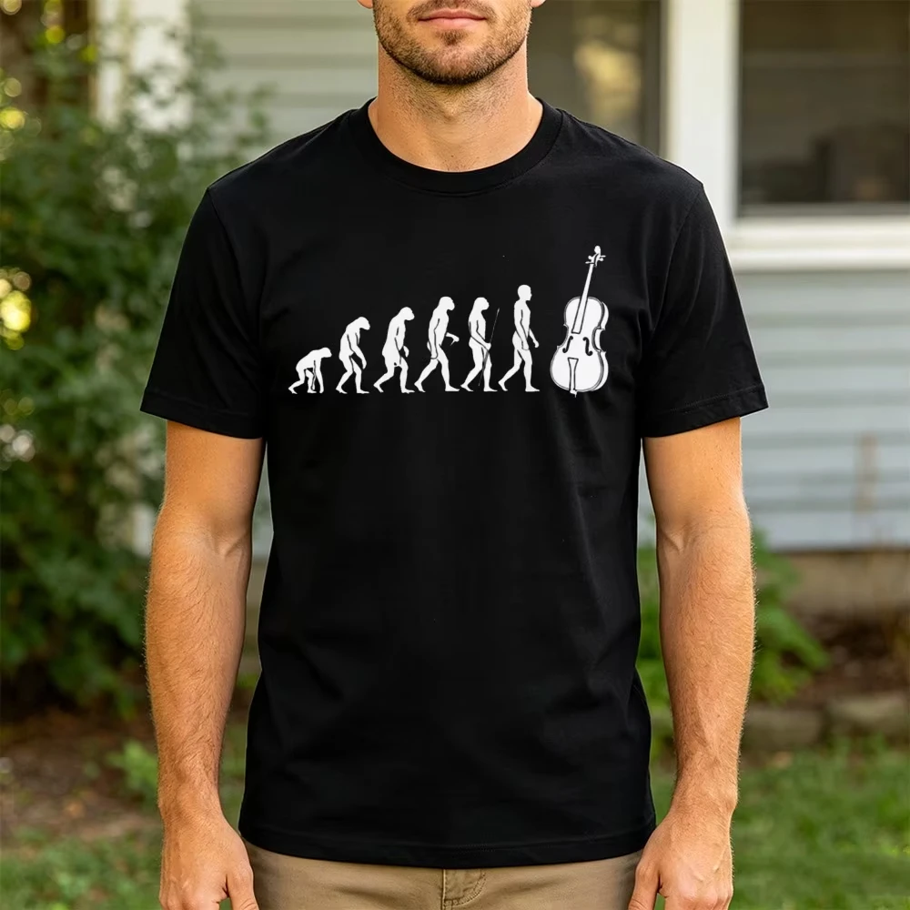 Men'S Fashion Evolution - Human Evolution Cello Player Graphic TShirt