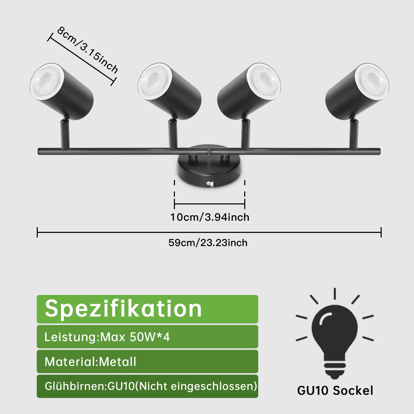 Kimjo Decken leuchte mit 4 Scheinwerfern-schwarz verstellbare Deckens trahler für Innenräume LED moderne Wand leuchte Metall keine Glühbirne