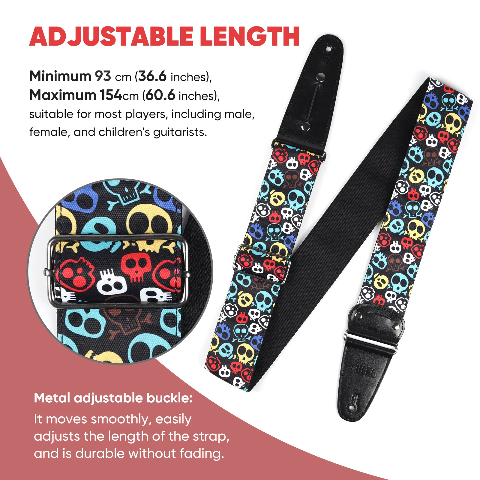 Tracolla per chitarra in cotone denim allargato da 2,5" Cintura a tracolla universale con teschio fresco con tasca per plettro per basso elettrico acustico