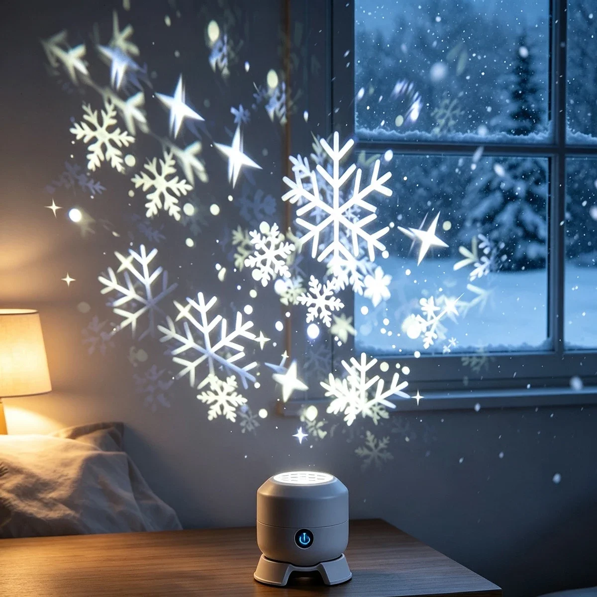 Rotating LED Snowflake Star Projector Lamp Dynamic Snow Star Projection Light Christmas New Year Home Party Holiday Decor Light