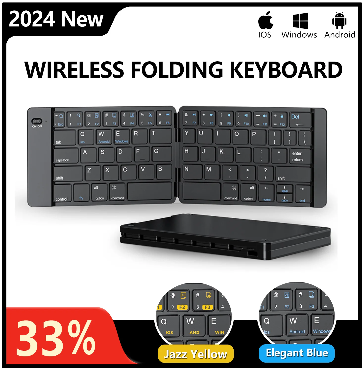 Mini Foldable Wireless Keyboard Ultra Slim Portable Bluetooth Keyboard Rechargeable Folding Keyboard for Windows Android IOS