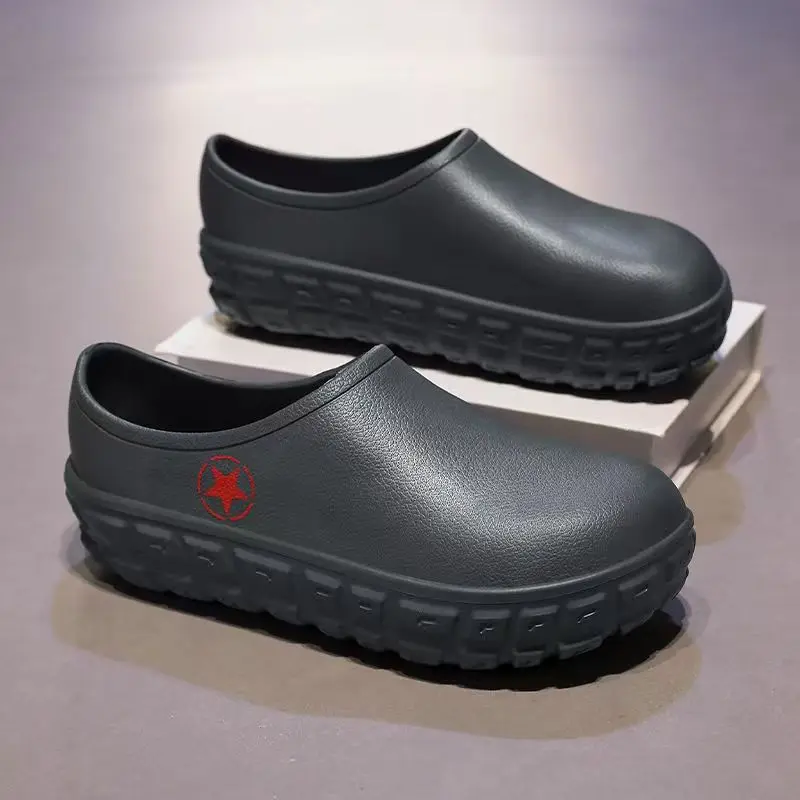 Men Shallow Thick Sole Rain Shoes Injection Molding Waterproof Non Slip Lightweight Slip On Oil Resistant Chef Shoes Work shoes