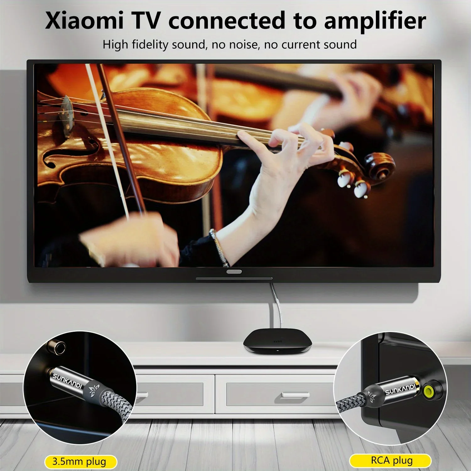 SUNKANDI 3.5 มม.ถึงสาย RCA,3.5 มม.ชายไป RCA สายสเตอริโอเสริมสําหรับ Xiaomi TV