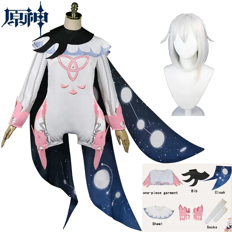 Paimon Cosplay Dress Anime Game Genshin Impact Paimon Cosplay Costume Women Lolita Dress Wig Jumpsuits Halloween Costumes