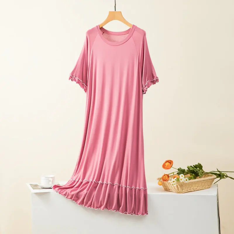 Plus Size Night Wears For Women Nightdress Short Sleeve Sleepwear Sleepshirt Modal Casual Loose Home Dress Female Nightgowns