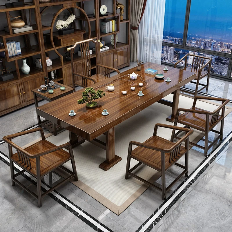 custom.Household Kung Fu Zen Solid Wood Large Board Tea Table Chair Set Office VIP Room Coffee Tea Table Sets