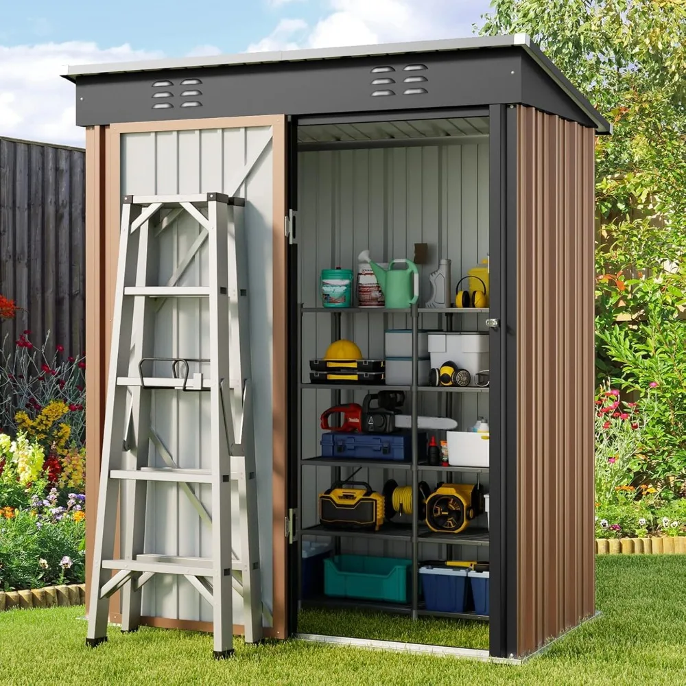 

5' X 3' Outdoor Storage Shed with Single Lockable Door,Galvanized Metal Shed with Vent Suitable,Tiny House Storage Sheds Outdoor