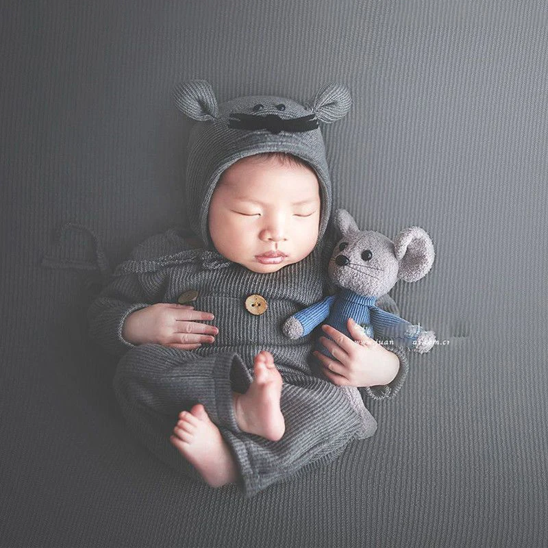 Costume de photographie pour nouveau-né, souris beurre, accessoires de pose pour bébé, chapeau infantile, combinaison + beurre, vêtements photo de studio, 3 pièces/ensemble