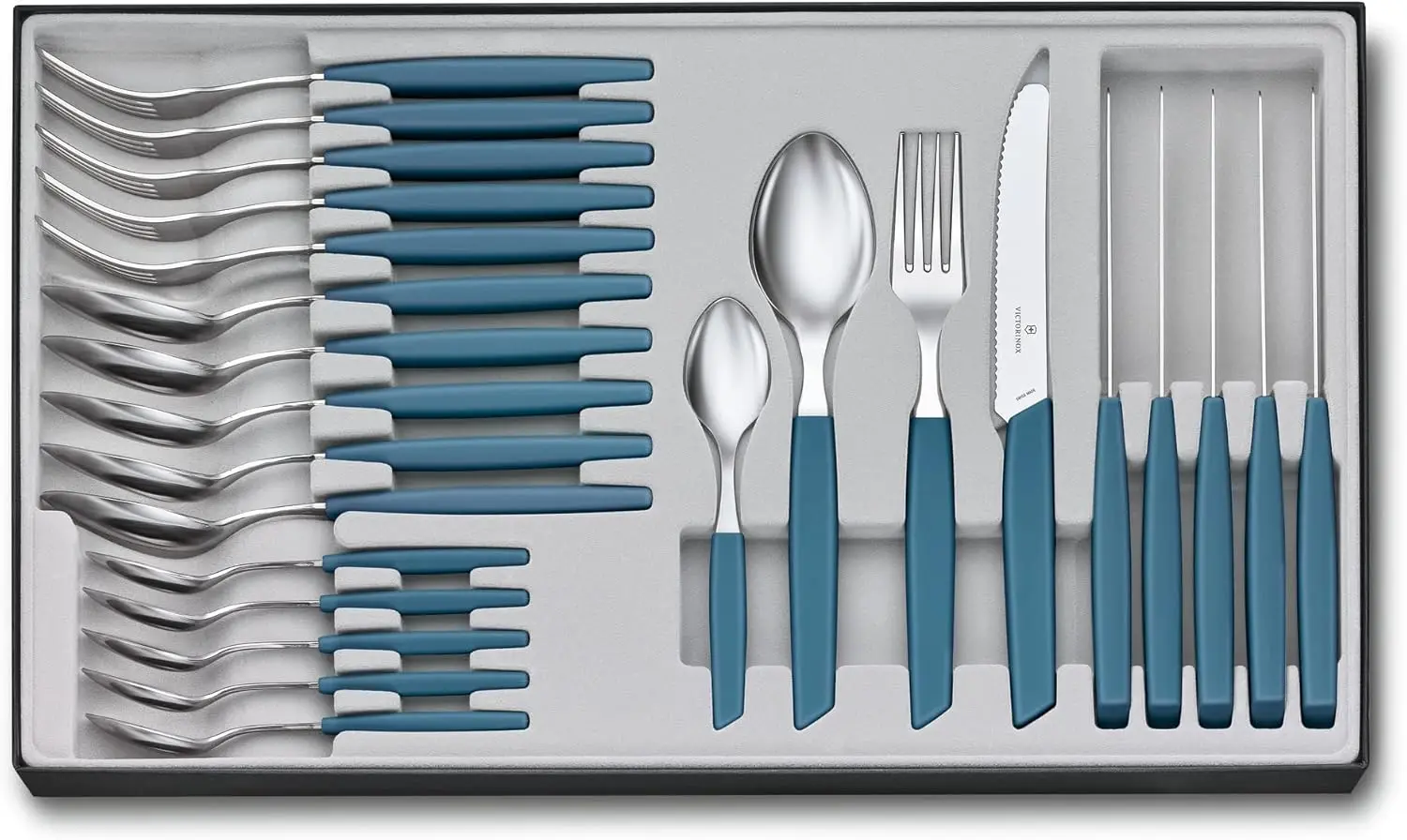 Victorinox Cutlery Table Set, Fork & Steak Knives & Spoons, Set Of 24, Cornflower, Ergonomic Elegant Table Set, Dishwasher