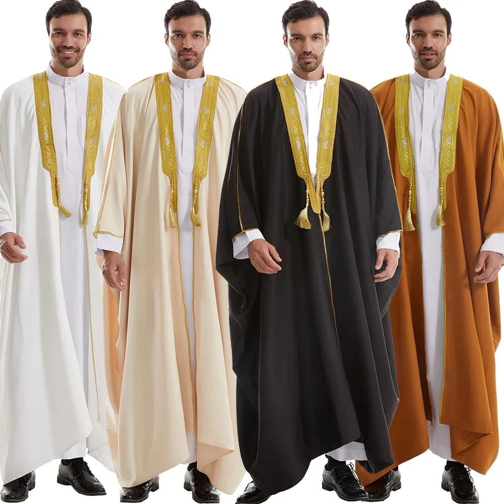 Eid Uomini Musulmani Jubba Thobe Cardigan da uomo Abaya Abito lungo Ramadan Kimono Robe Arabo saudita Musulman Caftano Dubai Islam Abbigliamento
