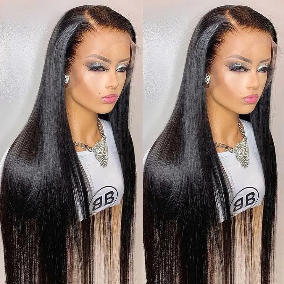 13x4 Glueless Blue Long Straight Synthetic Lace Front Wig Pre Plucked Ready To Wear for Women 24-32 Inch Daily Use