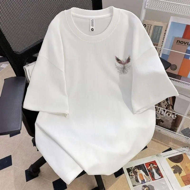 Pure Cotton Printed Heavyweight American High Street Brand Loose Round-neck Men's Summer