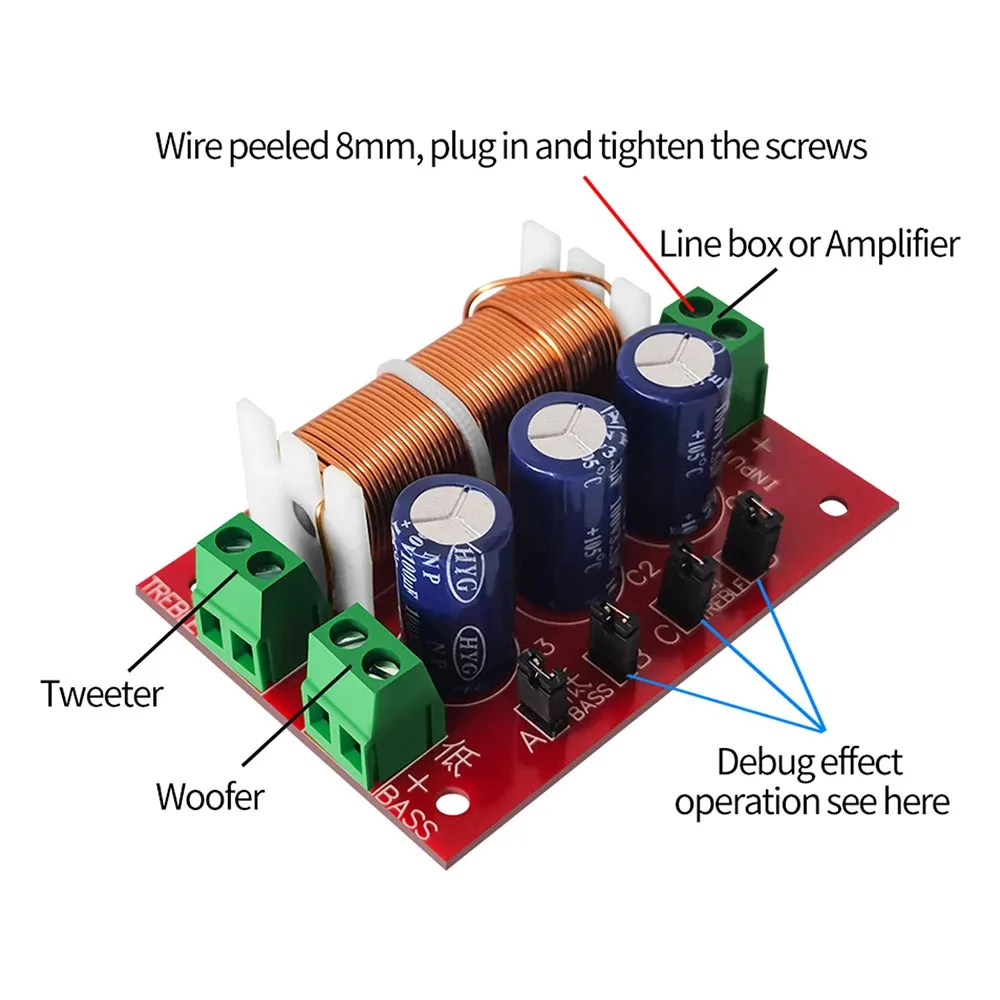 1PCS YLY-2088 2 Way Crossover Filters Module 400W Audio Speaker Frequency Divider Adjustable Full Range Treble Bass Welding Free